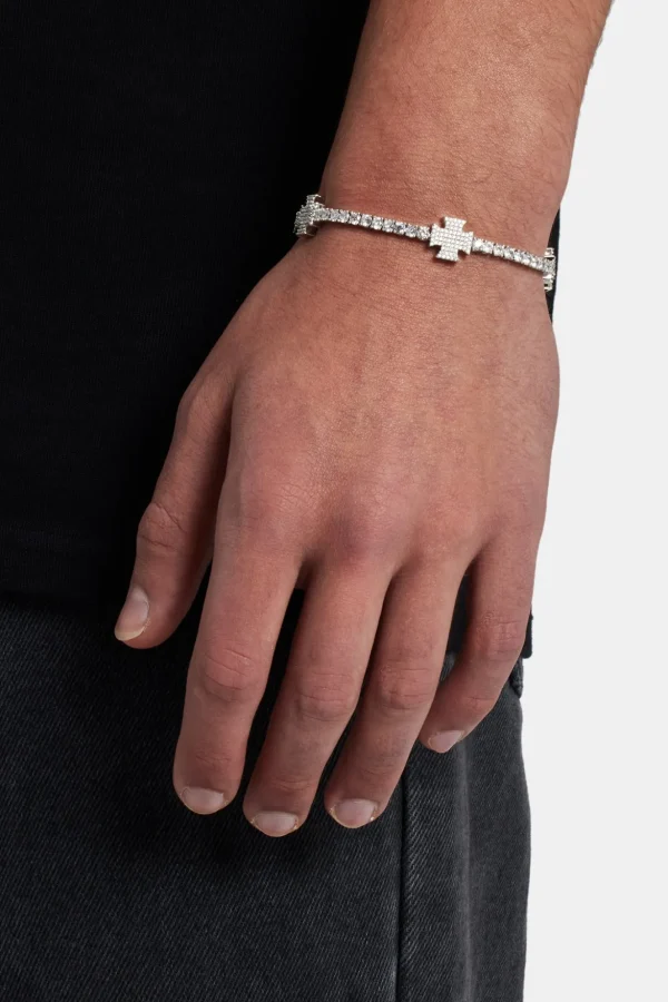 Iced Cross Motif Tennis Bracelet - 3mm