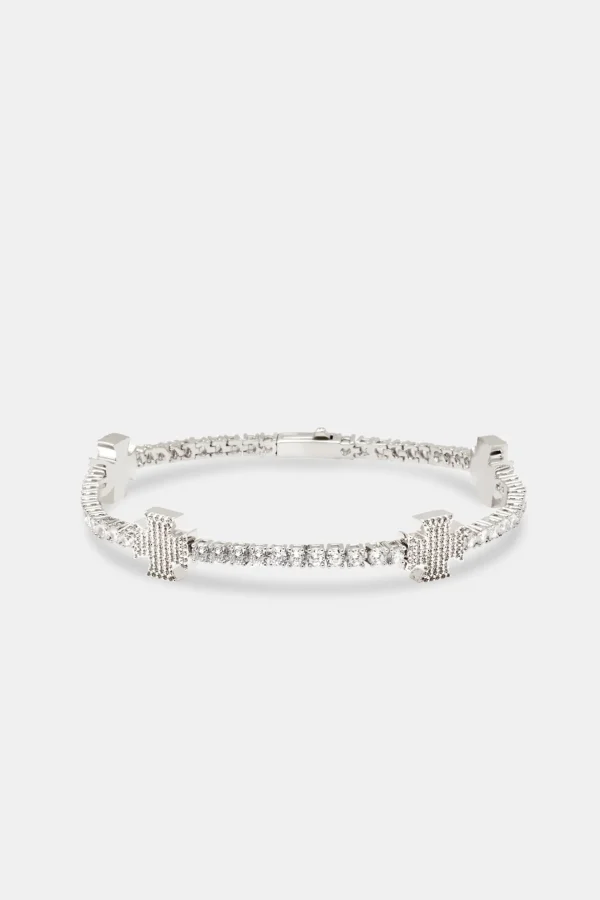 Iced Cross Motif Tennis Bracelet - 3mm