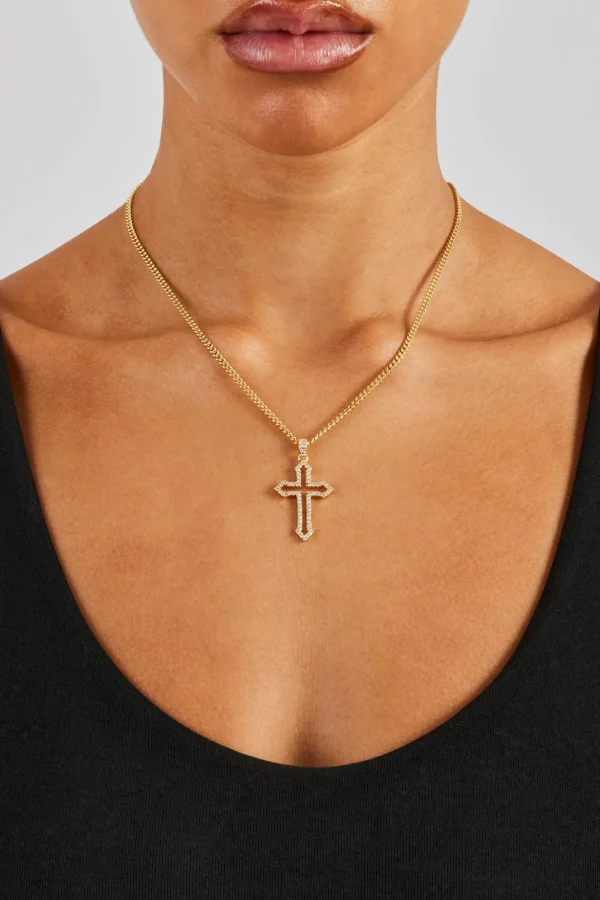 Iced Cross Outline Cuban Necklace - 30mm