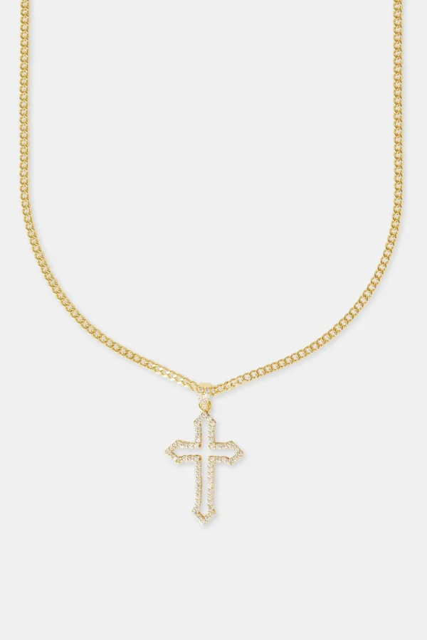 Iced Cross Outline Cuban Necklace - 30mm