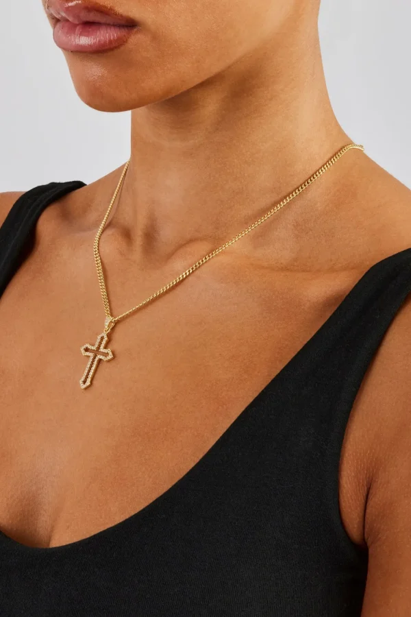 Iced Cross Outline Cuban Necklace - 30mm