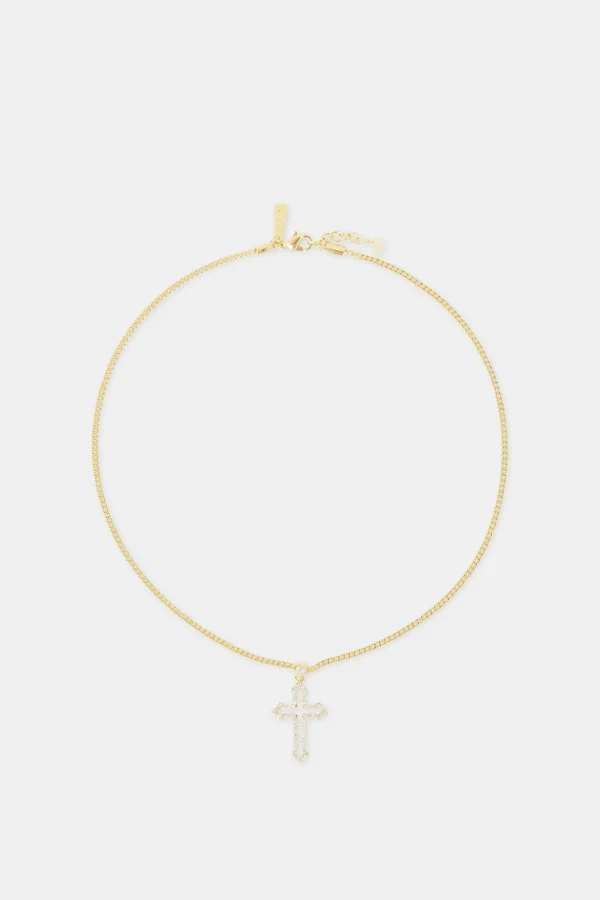 Iced Cross Outline Cuban Necklace - 30mm