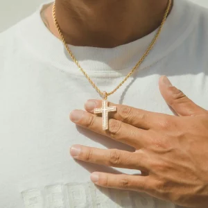 Iced Cross Pendant - Gold