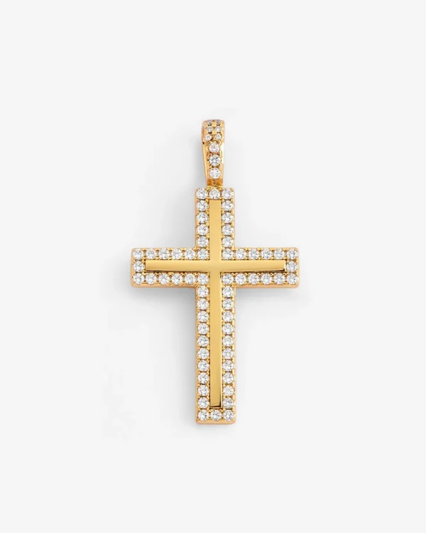 Iced Cross Pendant - Gold