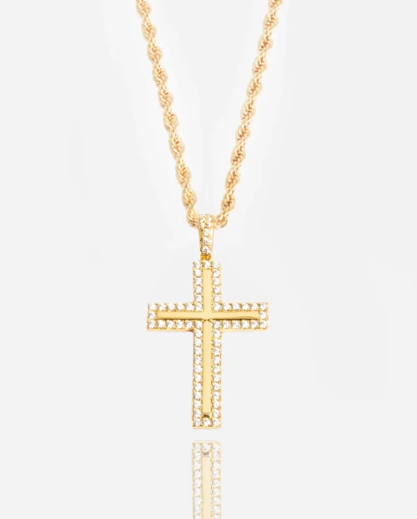 Iced Cross Pendant - Gold