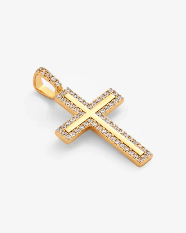 Iced Cross Pendant - Gold