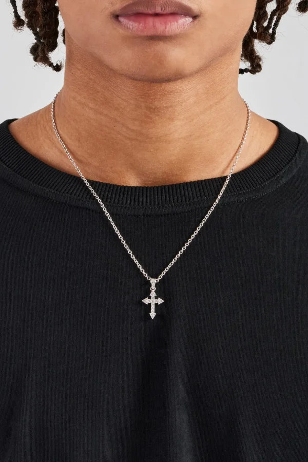 Iced Cross Pendant Necklace - 25mm