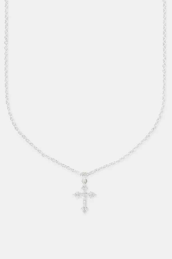 Iced Cross Pendant Necklace - 25mm