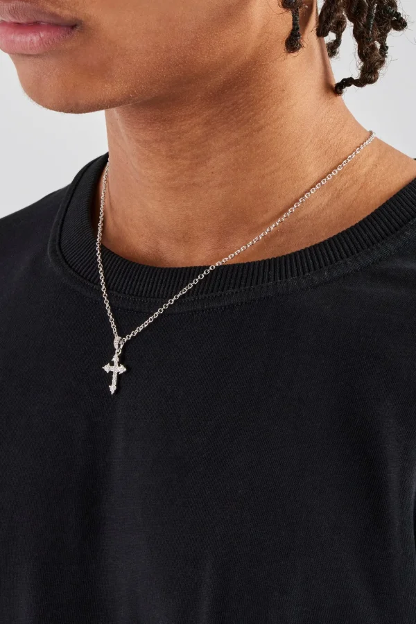 Iced Cross Pendant Necklace - 25mm