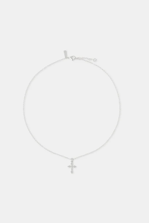 Iced Cross Pendant Necklace - 25mm