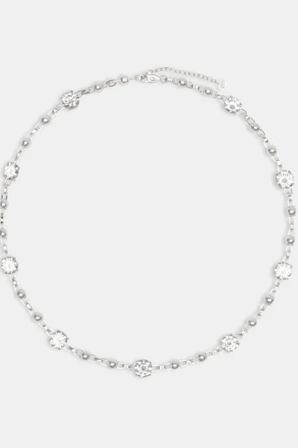 Iced CZ Gem & Ball Chain Mix Chain - White