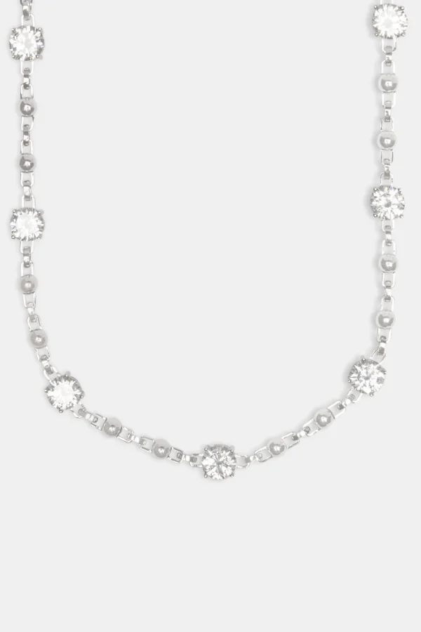 Iced CZ Gem & Ball Chain Mix Chain - White