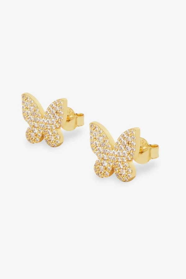 Iced CZ Pave Butterfly Stud Earrings - 10mm