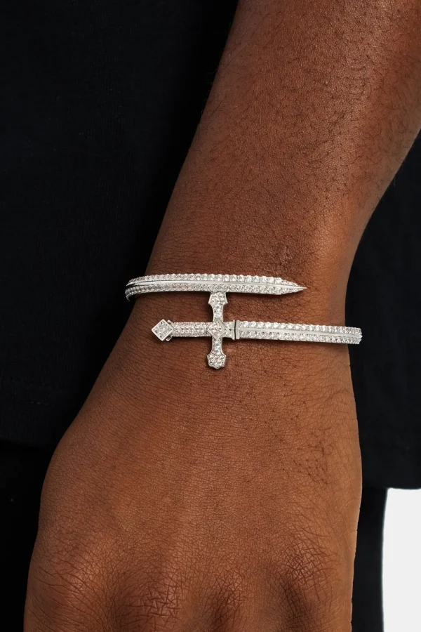 Iced CZ Pave Cross Bangle