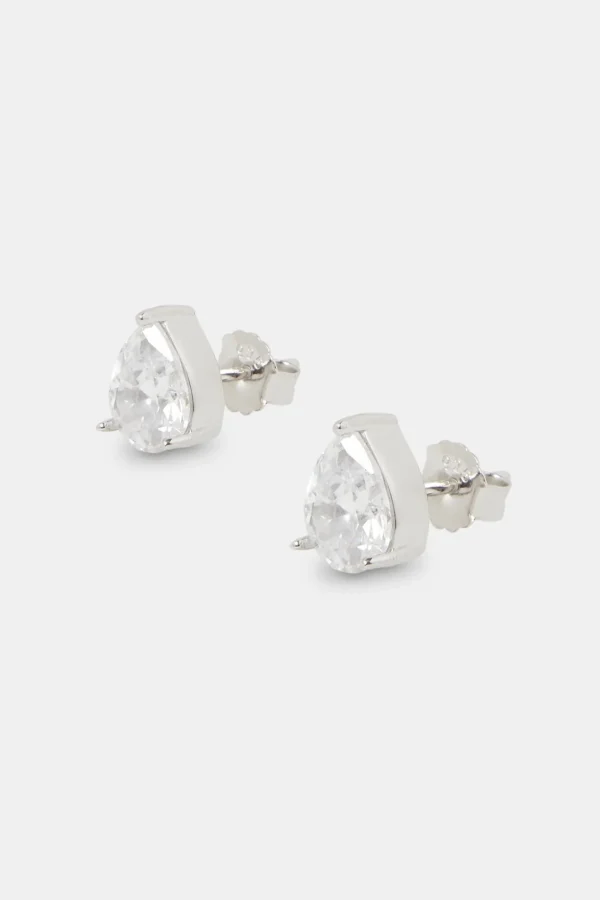 Iced CZ Pear Stone Stud Earrings - 10mm