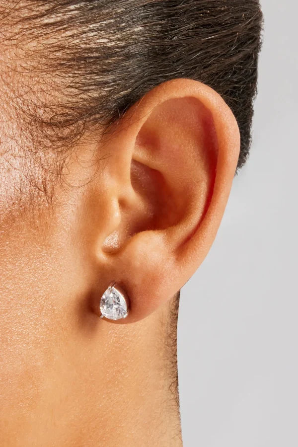 Iced CZ Pear Stone Stud Earrings - 10mm