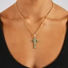 Iced Dark Green Gemstone Cross Cuban Necklace - 40mm