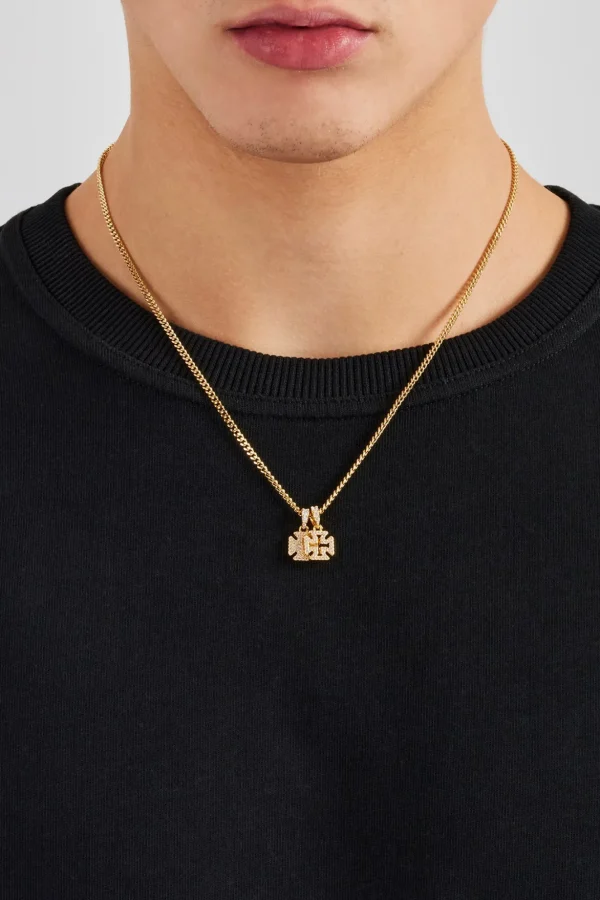 Iced Double Cross Motif Cuban Necklace - 10mm - Gold