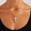 Iced Double Iced  Cross Necklace - 45mm - Gold