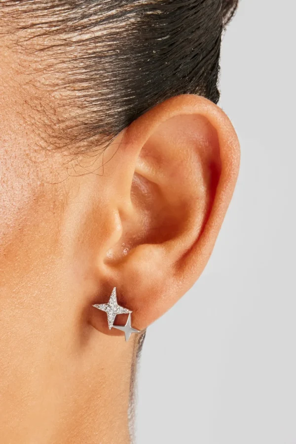 Iced Double Star Stud Earrings - 14mm