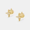 Iced Double Star Stud Earrings - 14mm - Gold