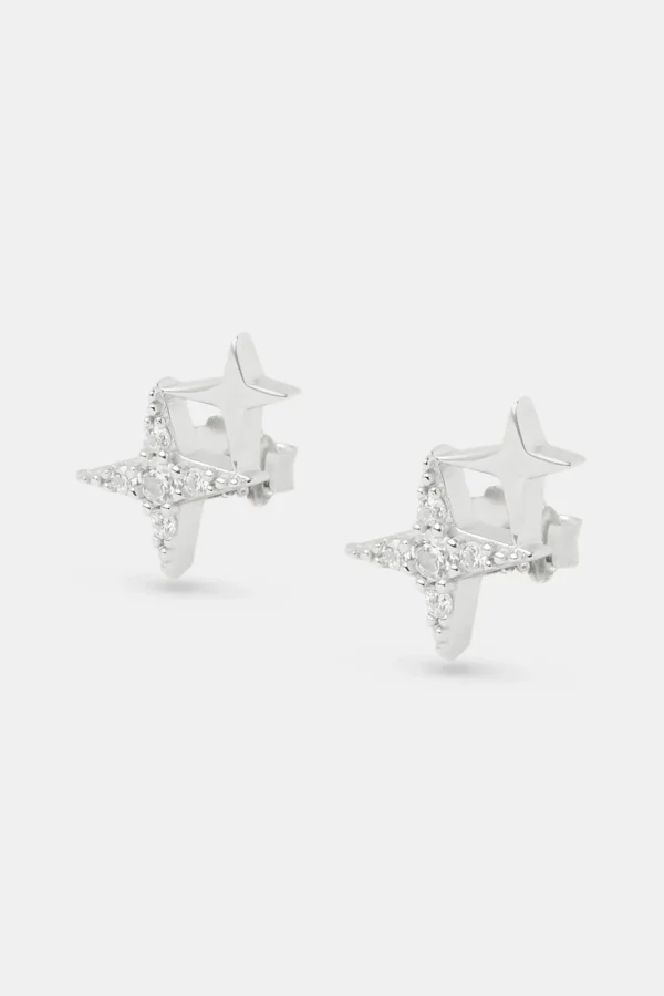 Iced Double Star Stud Earrings - 14mm