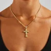 Iced Green Gemstone Cross Cuban Necklace - 40mm