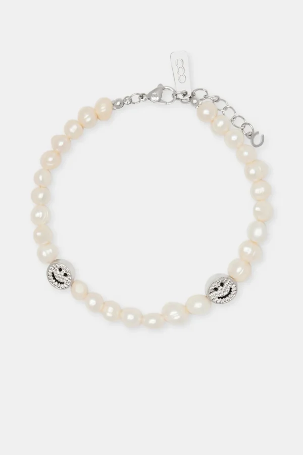 Iced Happy Face Pearl Bracelet - 6mm