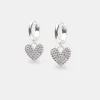 Iced Heart Huggie Hoop Earrings - White