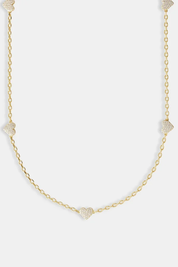 Iced Heart Thin Link Chain - 2.5mm - Gold