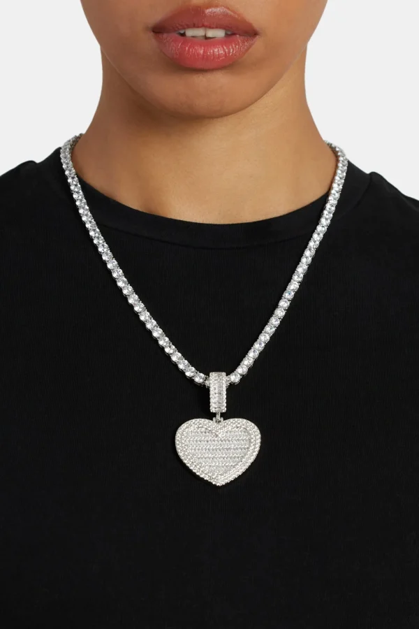 Iced 50mm CZ Baguette Heart Pendant