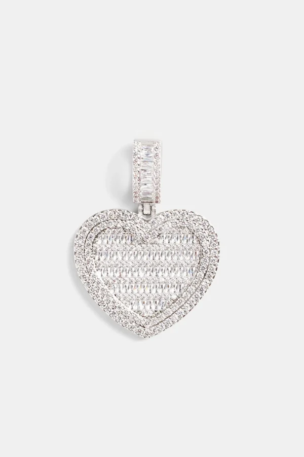 Iced 50mm CZ Baguette Heart Pendant