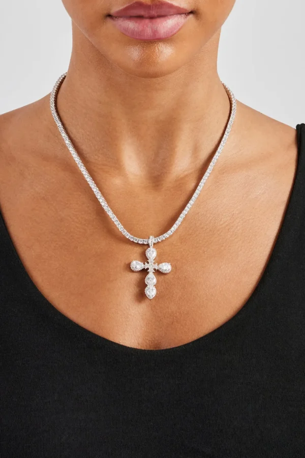 Iced Motif Cross Tennis Necklace - 35mm