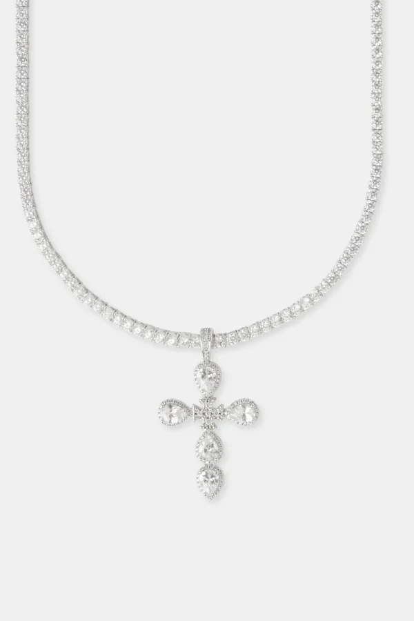 Iced Motif Cross Tennis Necklace - 35mm