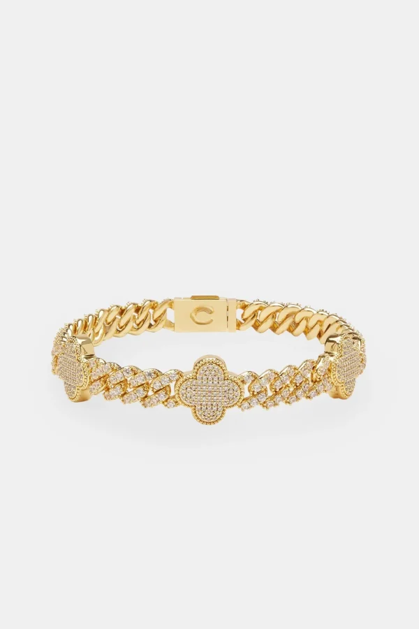 Iced Motif Cuban Bracelet - Gold - 8mm