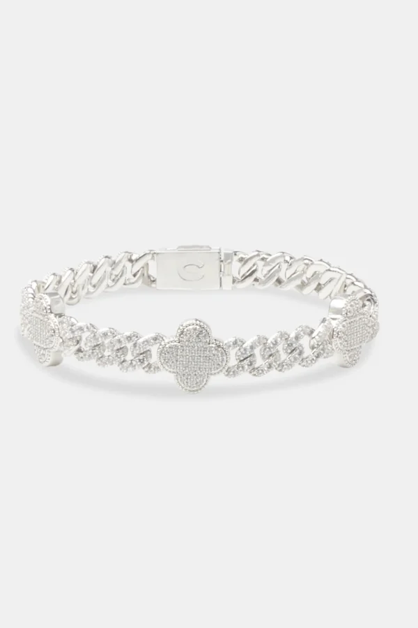 Iced Motif Cuban Bracelet - White - 8mm