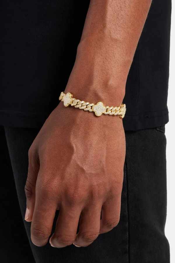 Iced Motif Cuban Bracelet - Gold - 8mm