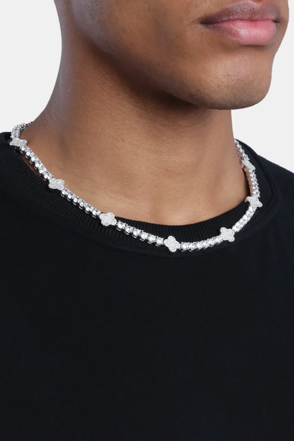 Iced Motif Tennis Chain - White 5mm