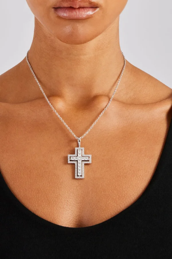 Iced Outline Cross Necklace - 45mm