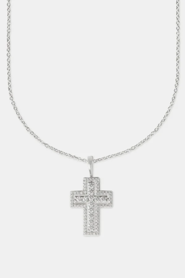 Iced Outline Cross Necklace - 45mm