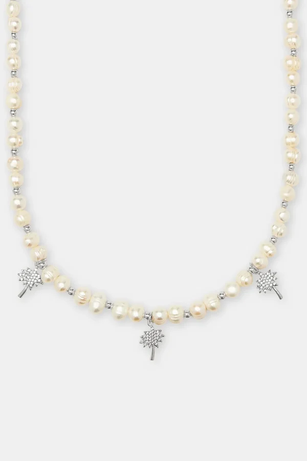 Iced Palm Tree Freshwater Pearl Necklace - 6mm