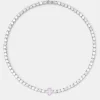 Iced Pink Motif Charm Tennis Chain - White 5mm