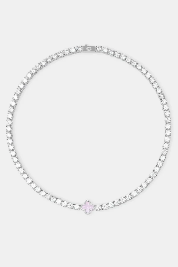 Iced Pink Motif Charm Tennis Chain - White 5mm