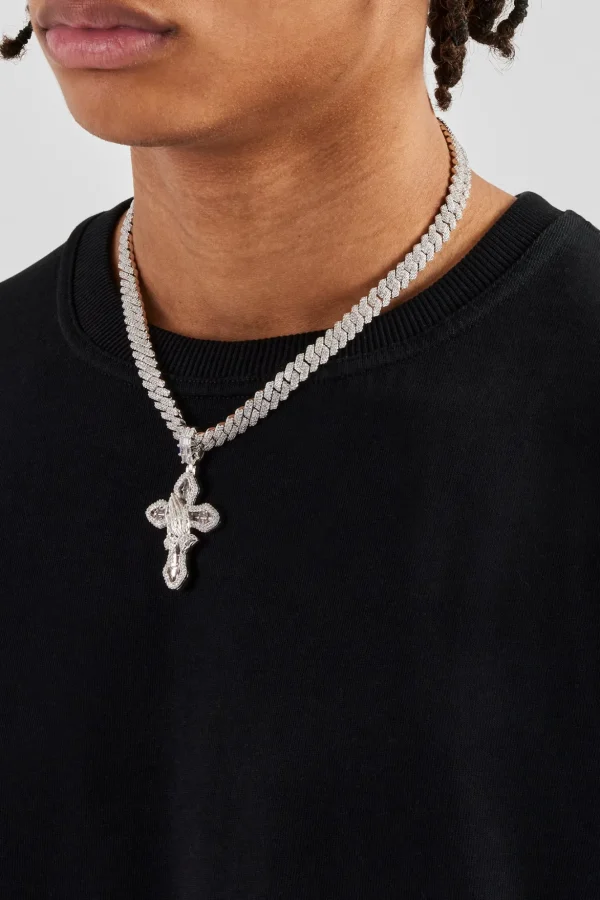 Iced Prayer Hand Cross Pendant