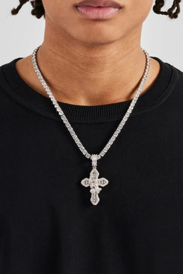 Iced Prayer Hand Cross Pendant