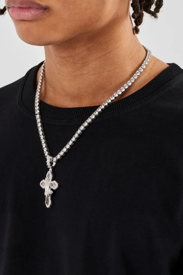 Iced Prayer Hand Cross Pendant