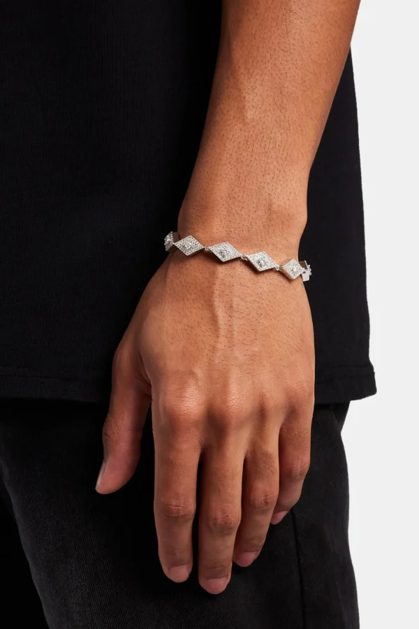 Iced Rhombus Tennis Bracelet - White 10mm