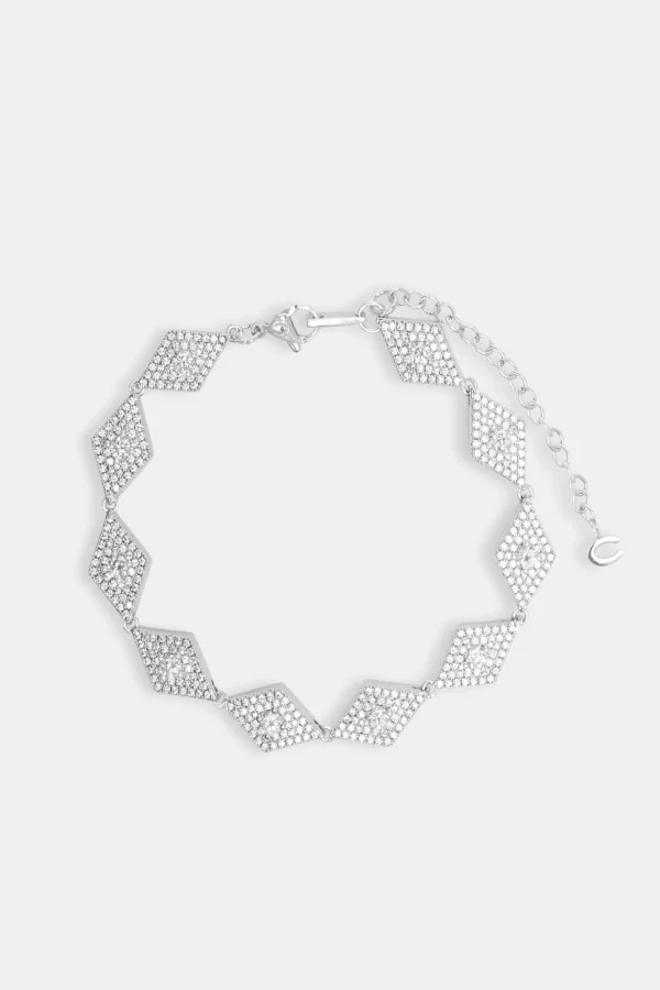 Iced Rhombus Tennis Bracelet - White 10mm