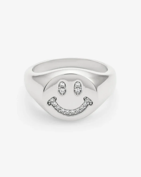 Iced Smile Face Signet Ring