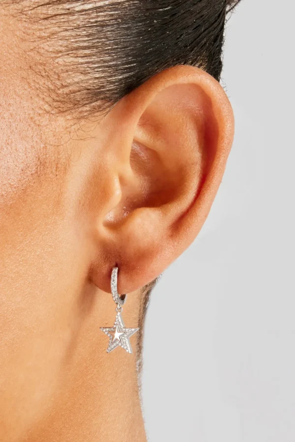 Iced Star Huggie Earrings - 12mm - White